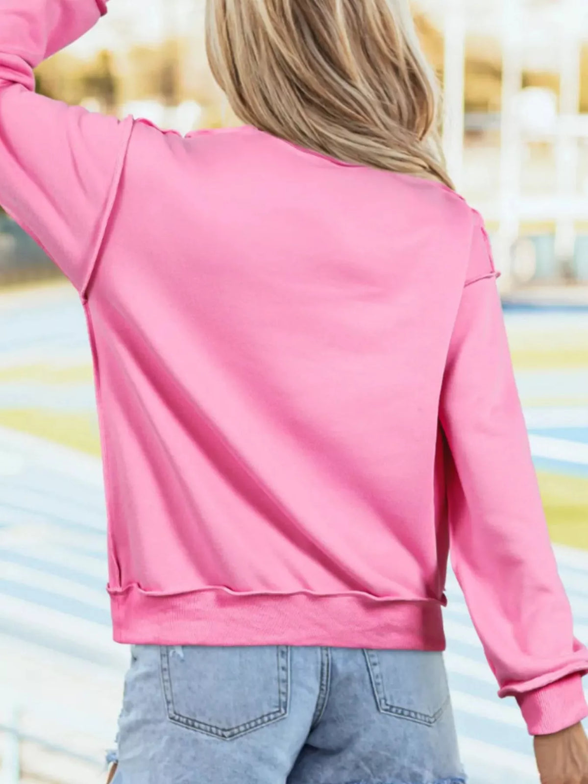Mock Neck Exposed Seam Long Sleeve Sweatshirt - Lilixa.store