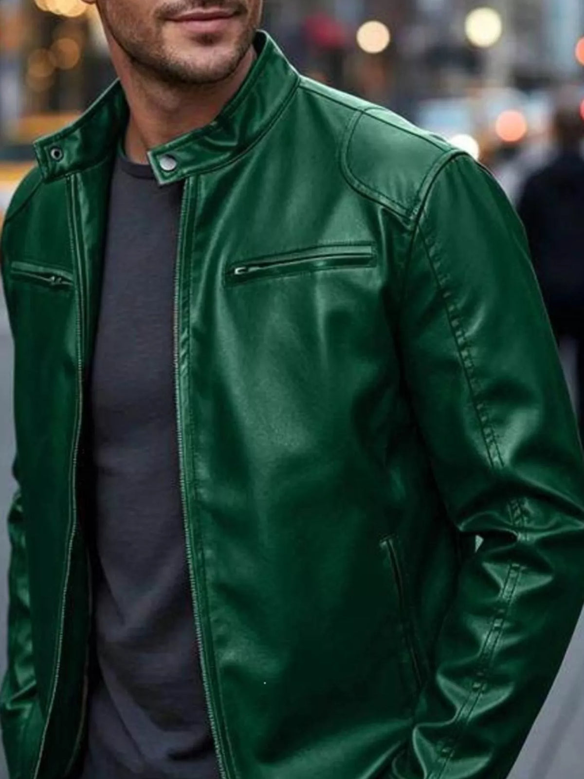 Men's Full Size Faux Leather Bomber Jacket with Zipper Pockets Plus Size - Lilixa.store