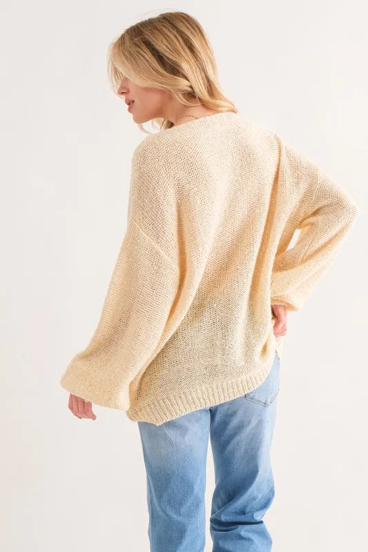 And The Why Sequined Light Weight Pullover Sweater in Cream, view 5