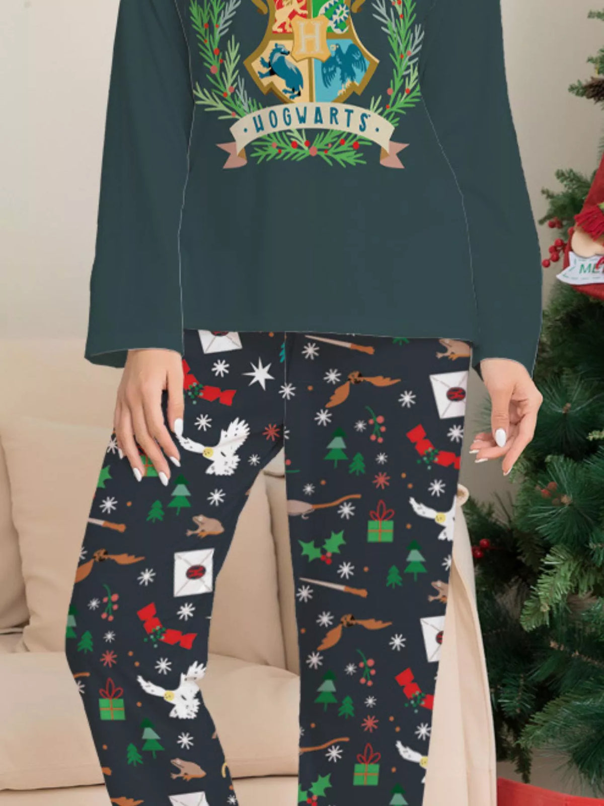 Full Size Family Matching Hogwarts Graphic Pajama Set Plus Size