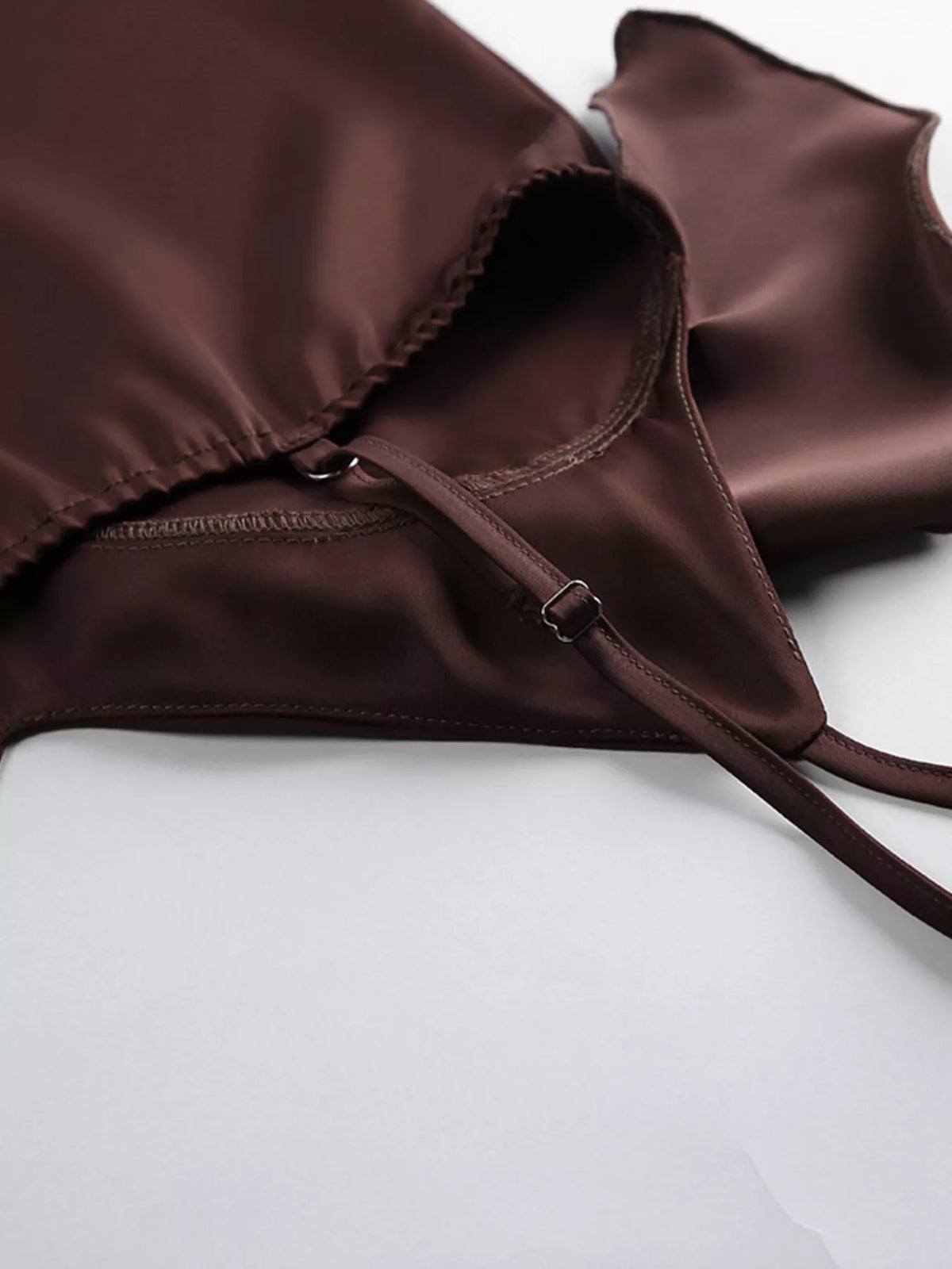 Ruffle V-Neck Cami and Wide-Leg Pants Two-Piece Set in Brown, view 12