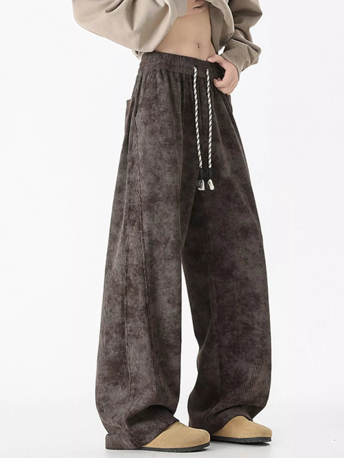 Men's Plus Size Vintage Wash Wide Leg Pants in Brown