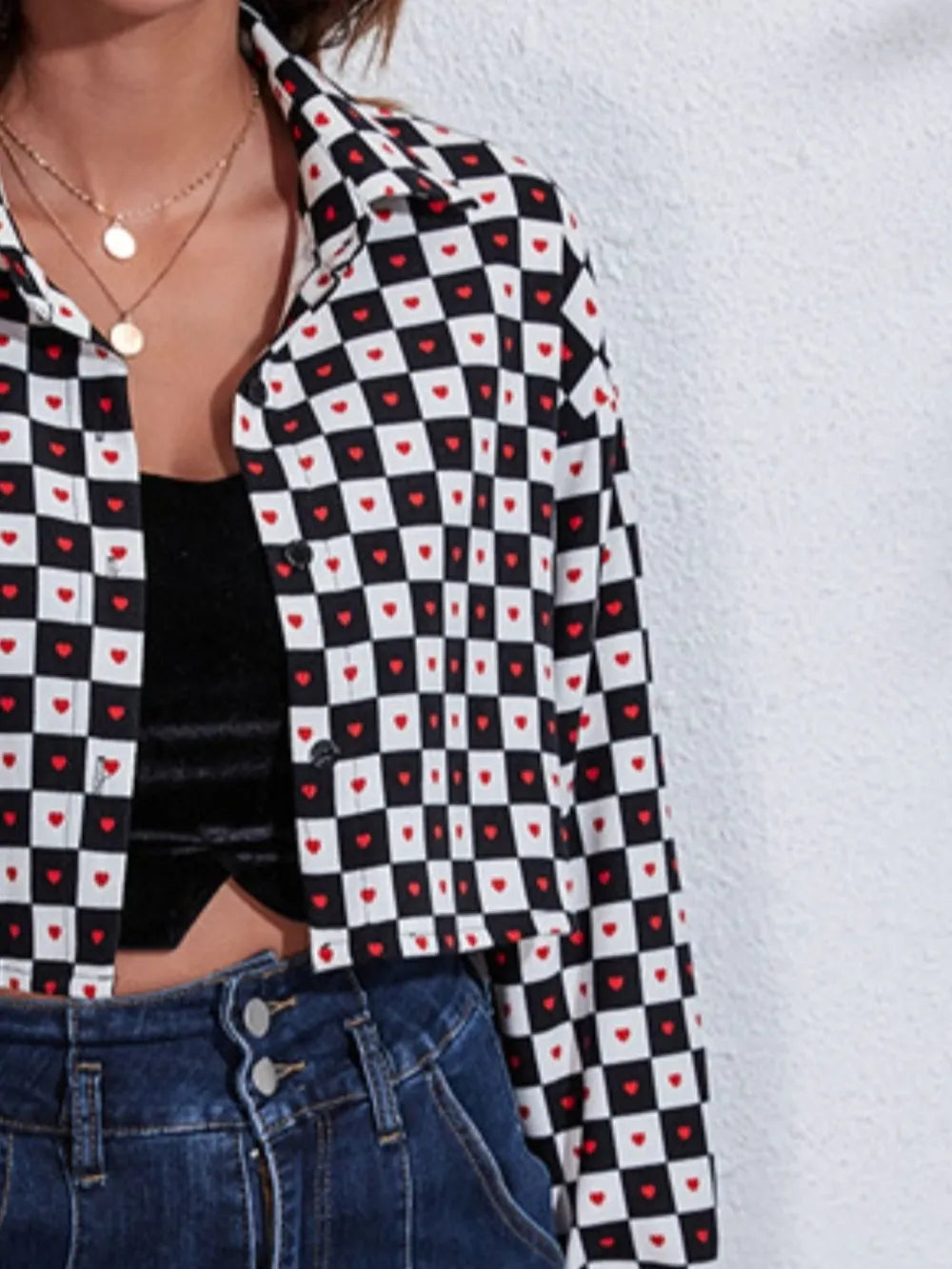 Button Down Printed Cropped Jacket, view 16