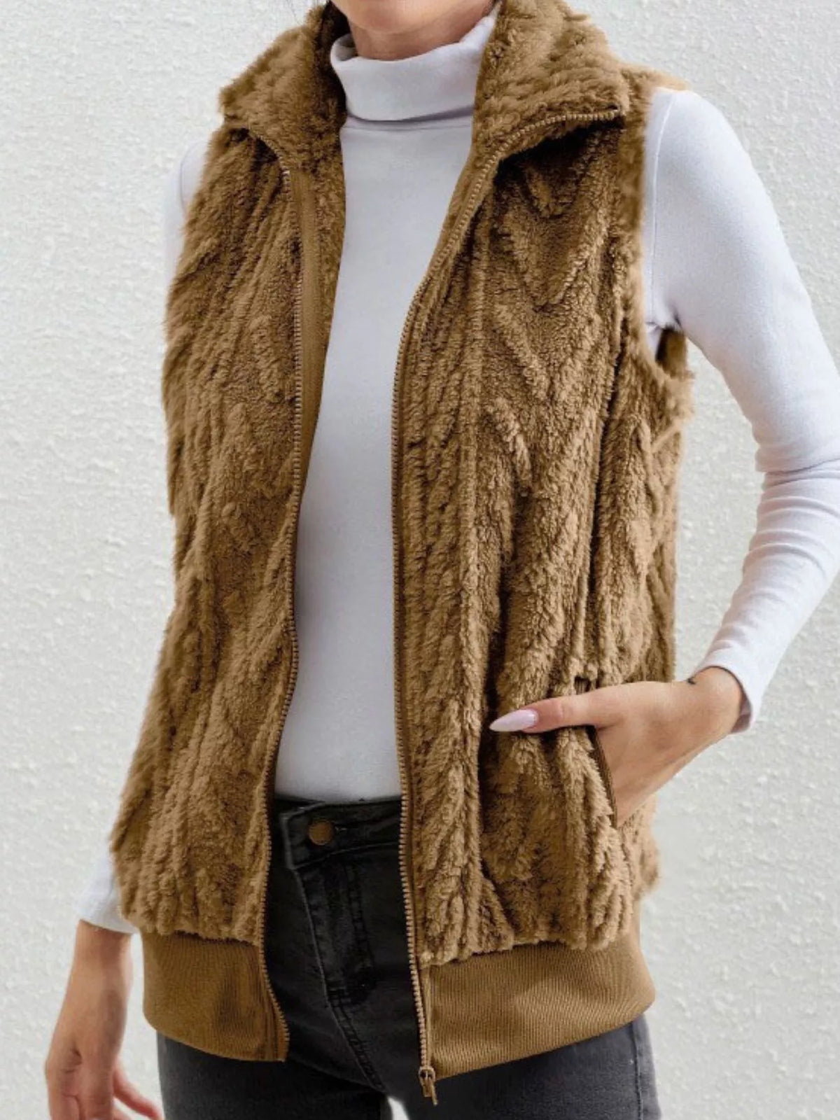 Full Size Cozy Faux Fur Zip-Up Vest Coat Plus Size - Lilixa.store