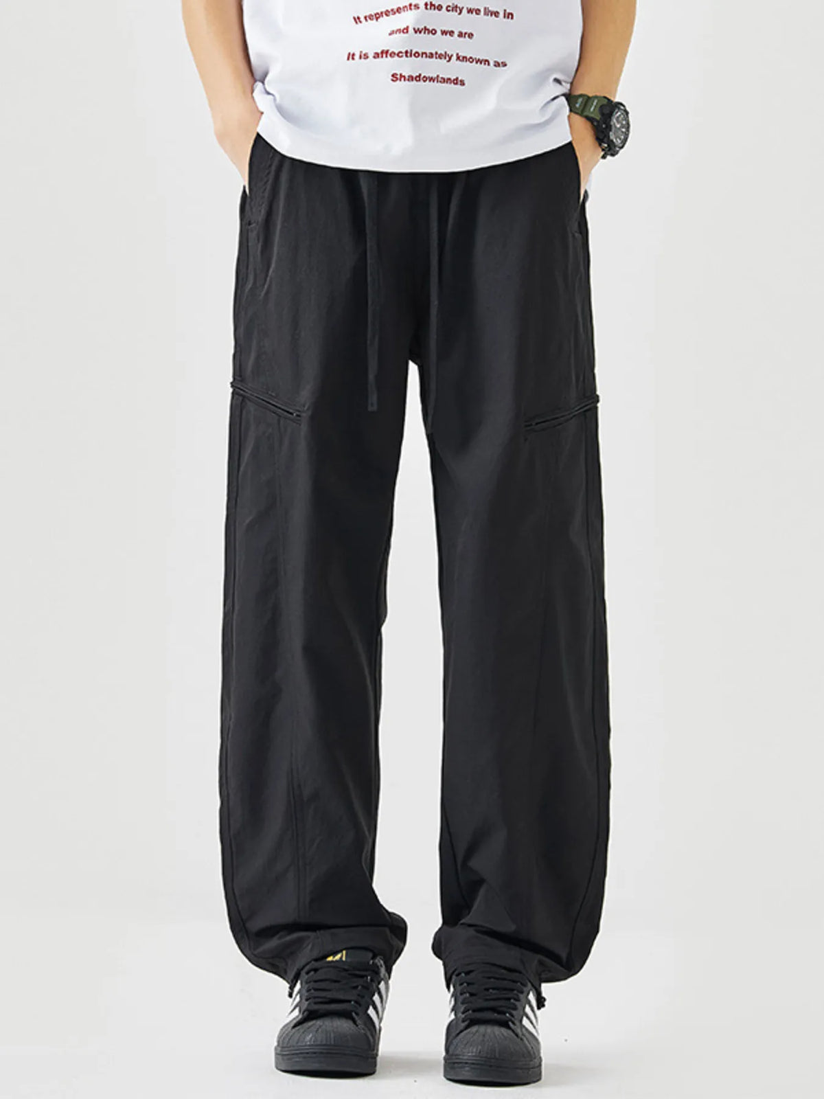 Men's Plus Size Loose Fit Drawstring Casual Pants in Black