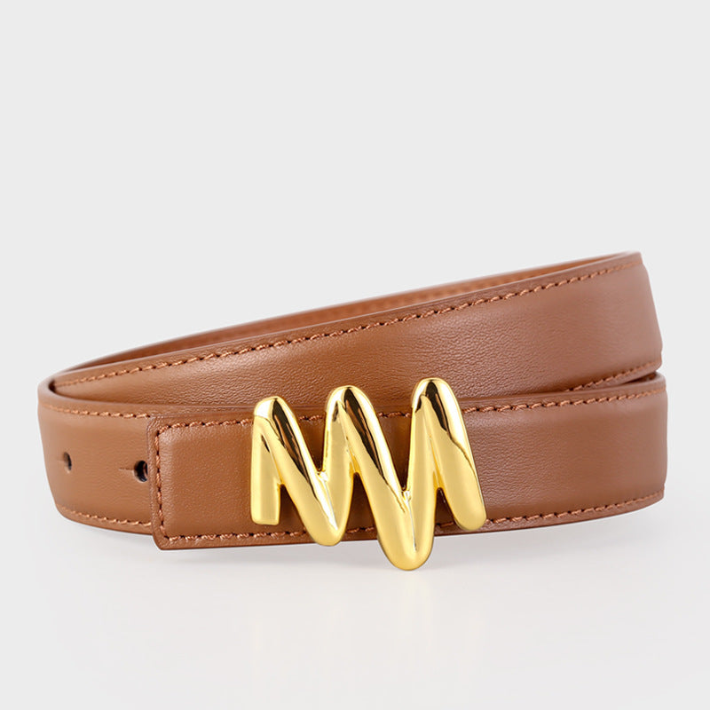 Gold Buckle Leather Belt - Lilixa.store