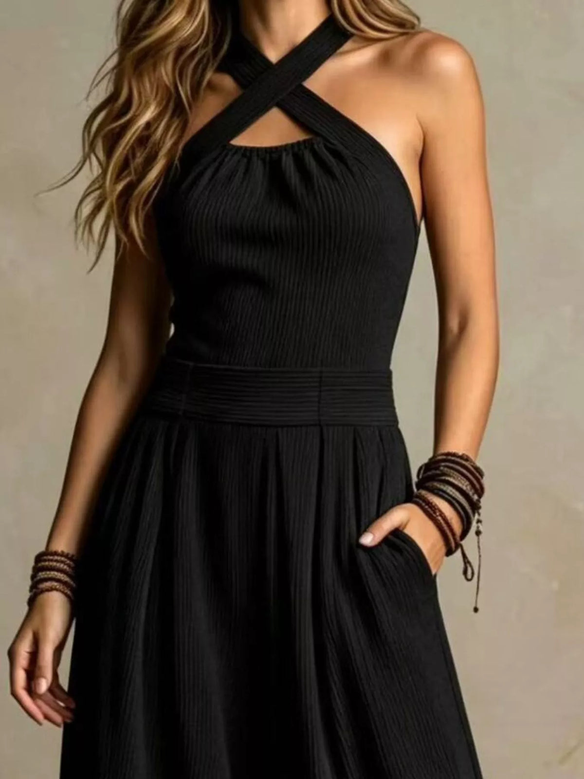 Full Size Halter Neck Wide-Leg Jumpsuit Plus Size, view 11