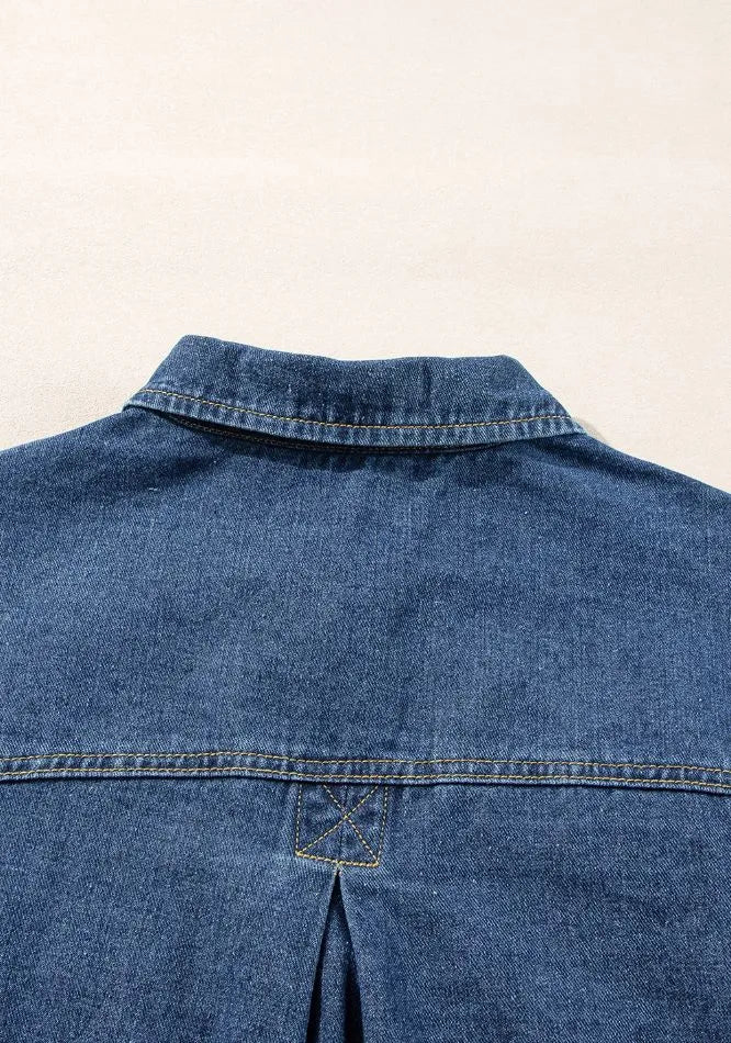 Pocketed Button Up Denim Jacket in Light Blue, view 20