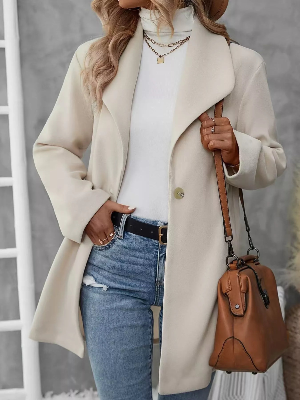 Lapel Collar Single-Button Wool Blend Overcoat - Lilixa.store