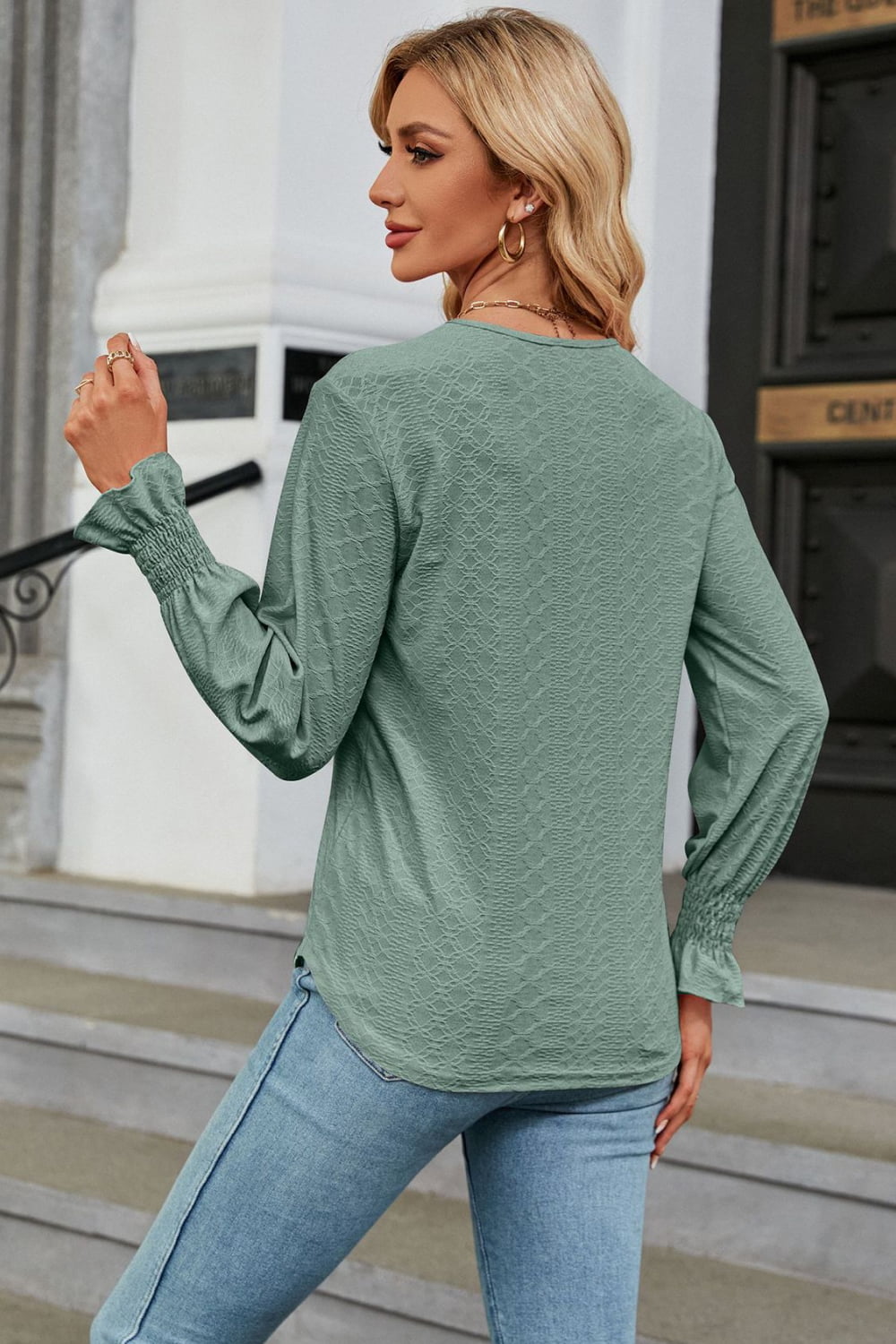 V-Neck Flounce Sleeve Blouse, view 4