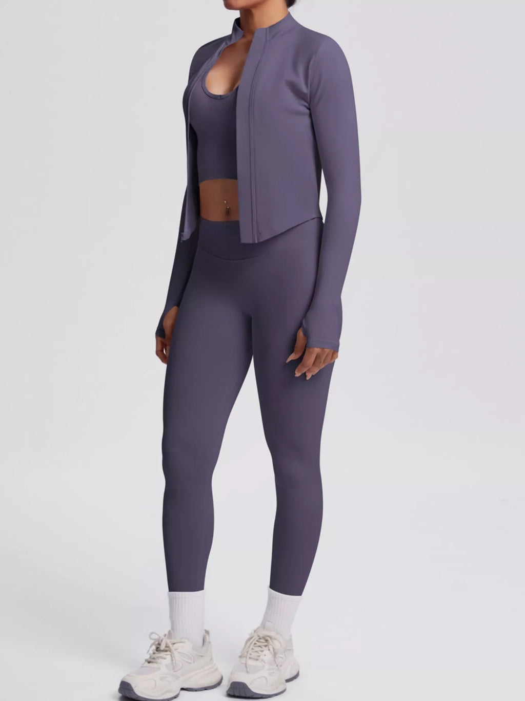 Tank & Zip-Up Jacket and Leggings Three-Piece Active Set - Lilixa.store