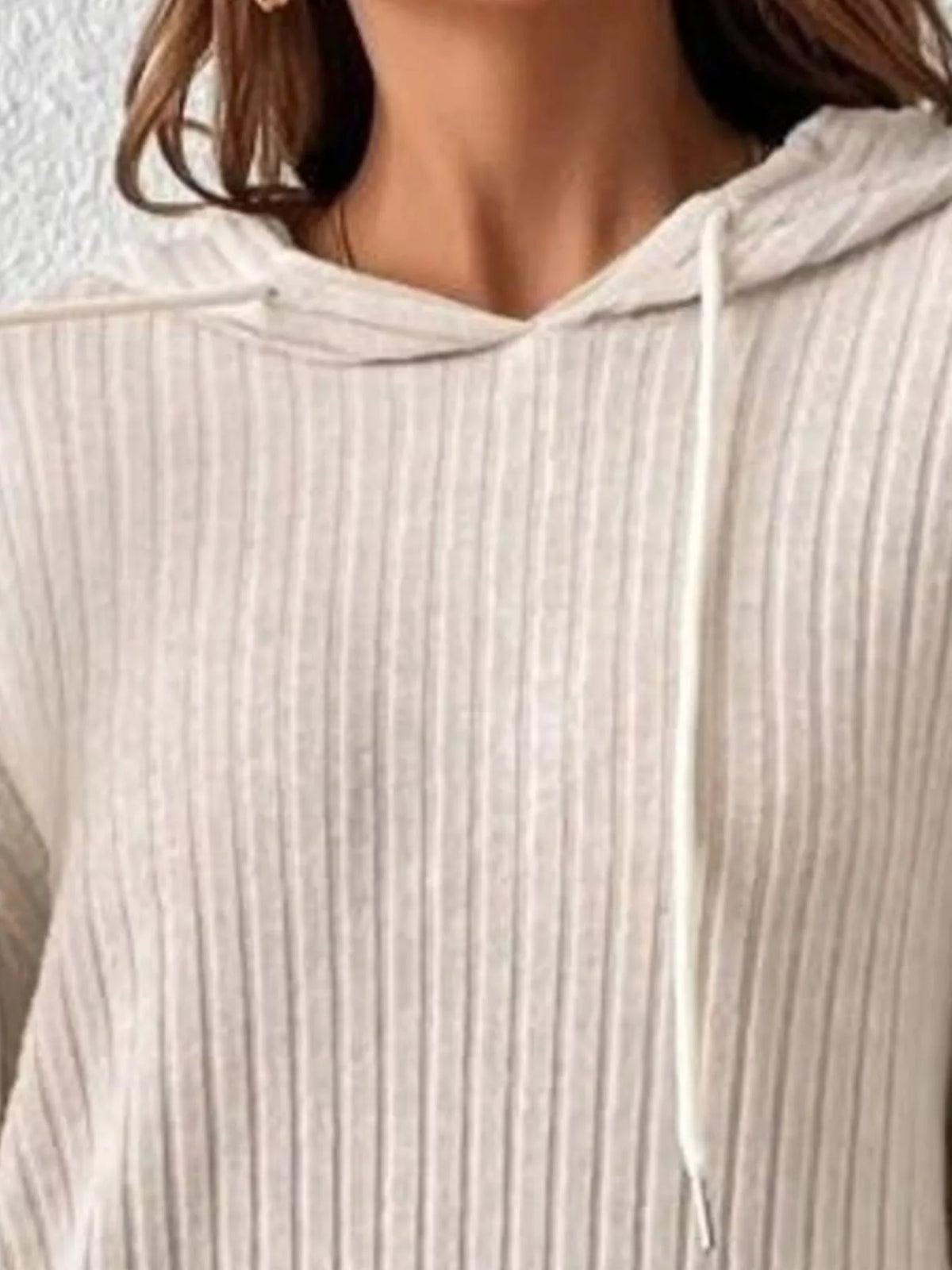 Ribbed Knit Long Sleeve Hoodie, view 7