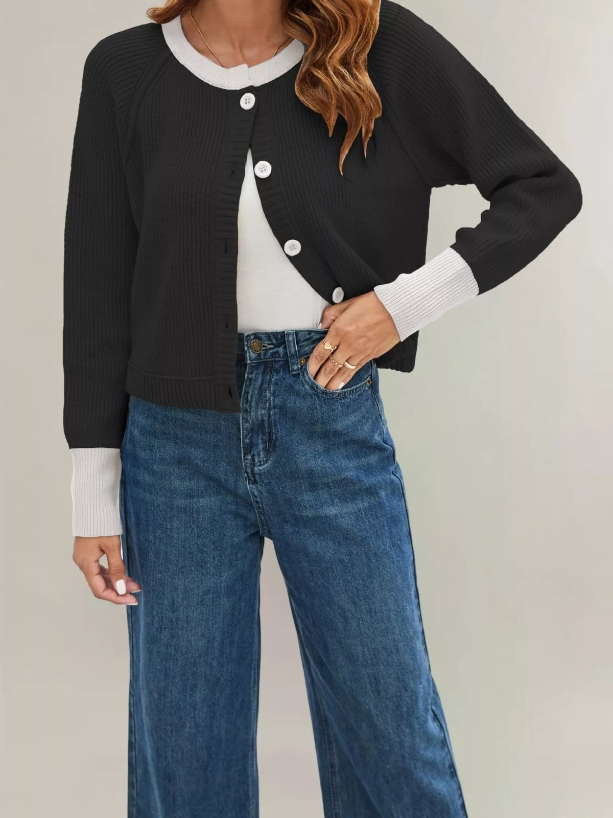 Color Block Ribbed Knit Button-Front Cardigan - Lilixa.store
