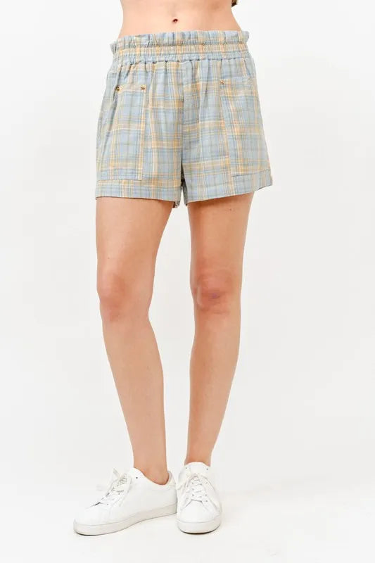 And The Why Plaid Print Smocked Detail Casual Shorts - Lilixa.store