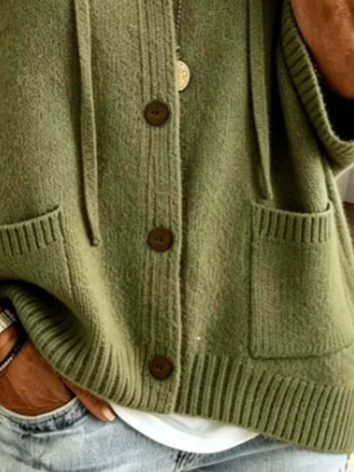 Full Size Casual Hooded Button-Down Knit Cardigan with Pockets Plus Size - Lilixa.store