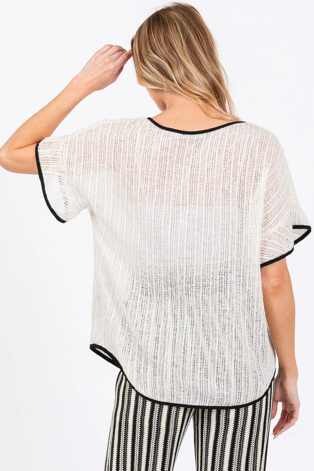 GeeGee Contrast Trim Short Sleeve Knit Cover Up - Lilixa.store