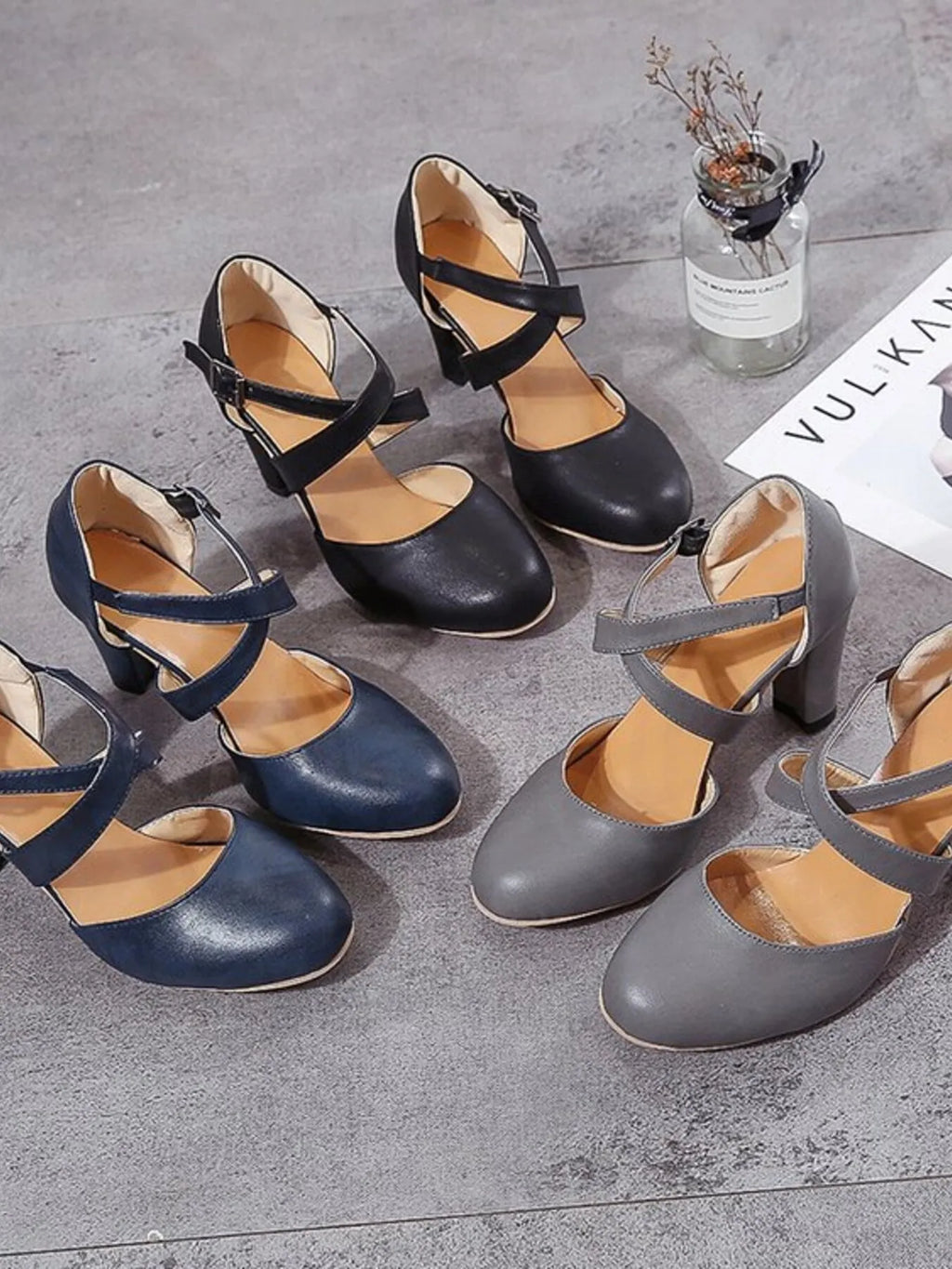 Cross-Strap Block Heel Pumps - Lilixa.store
