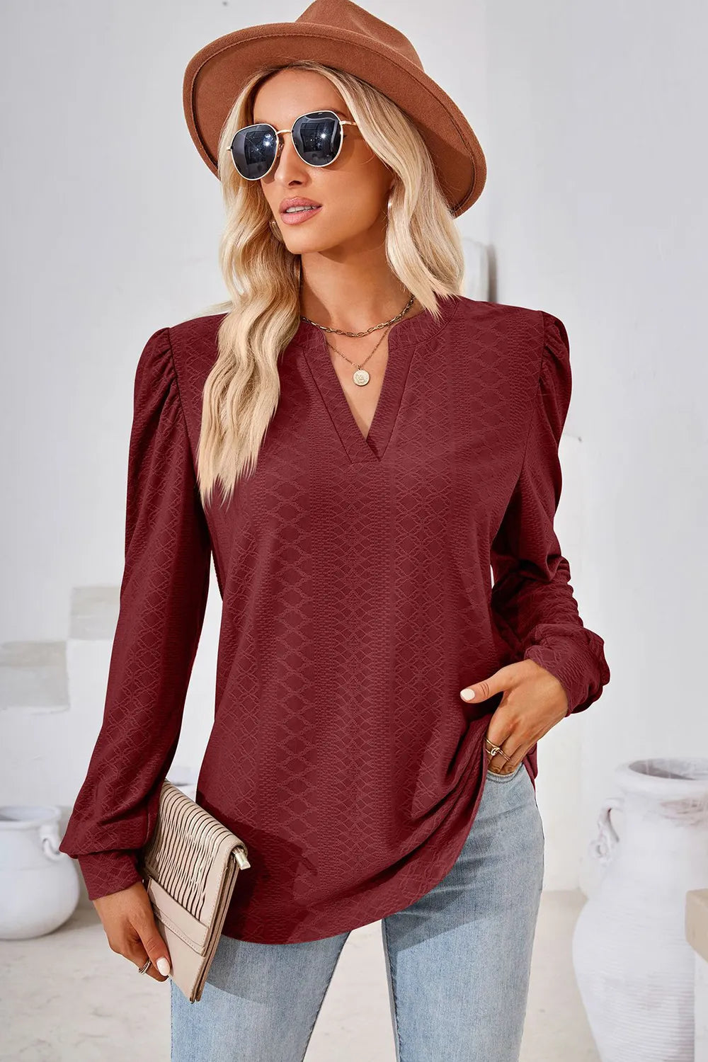 Notched Long Sleeve T-Shirt - Lilixa.store