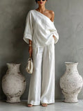 One Shoulder Top and Wide Leg Pants Set - Lilixa.store