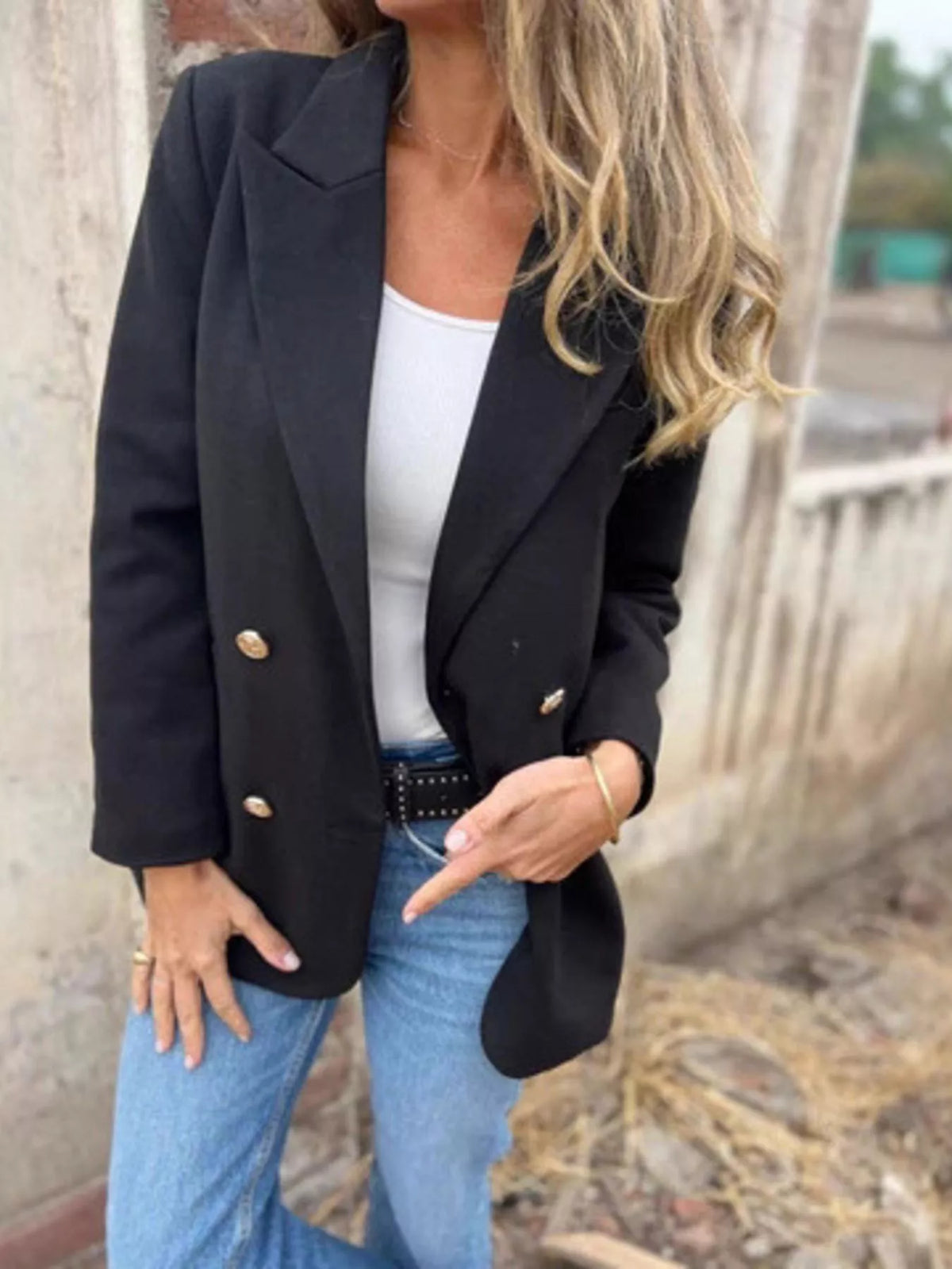 Full Size Double Breasted Long Sleeve Blazer Plus Size - Lilixa.store