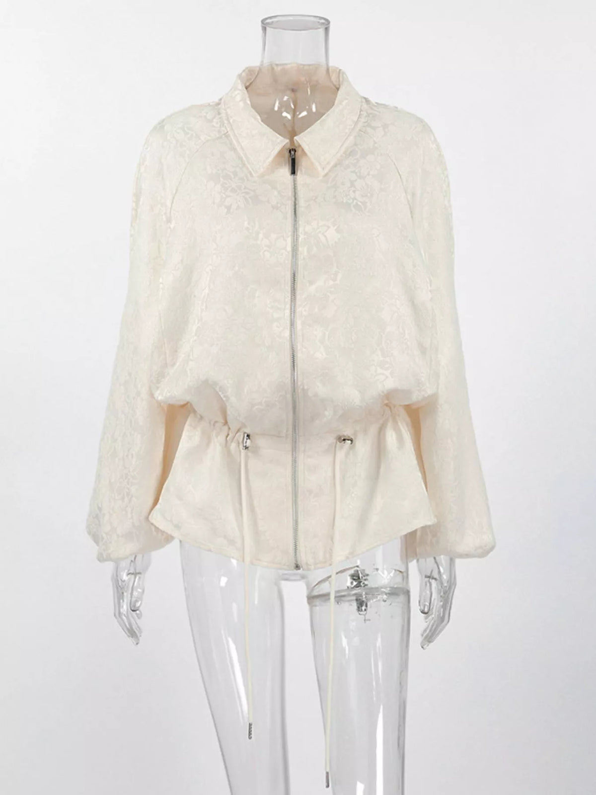 Jacquard Zip-Up Peplum Jacket