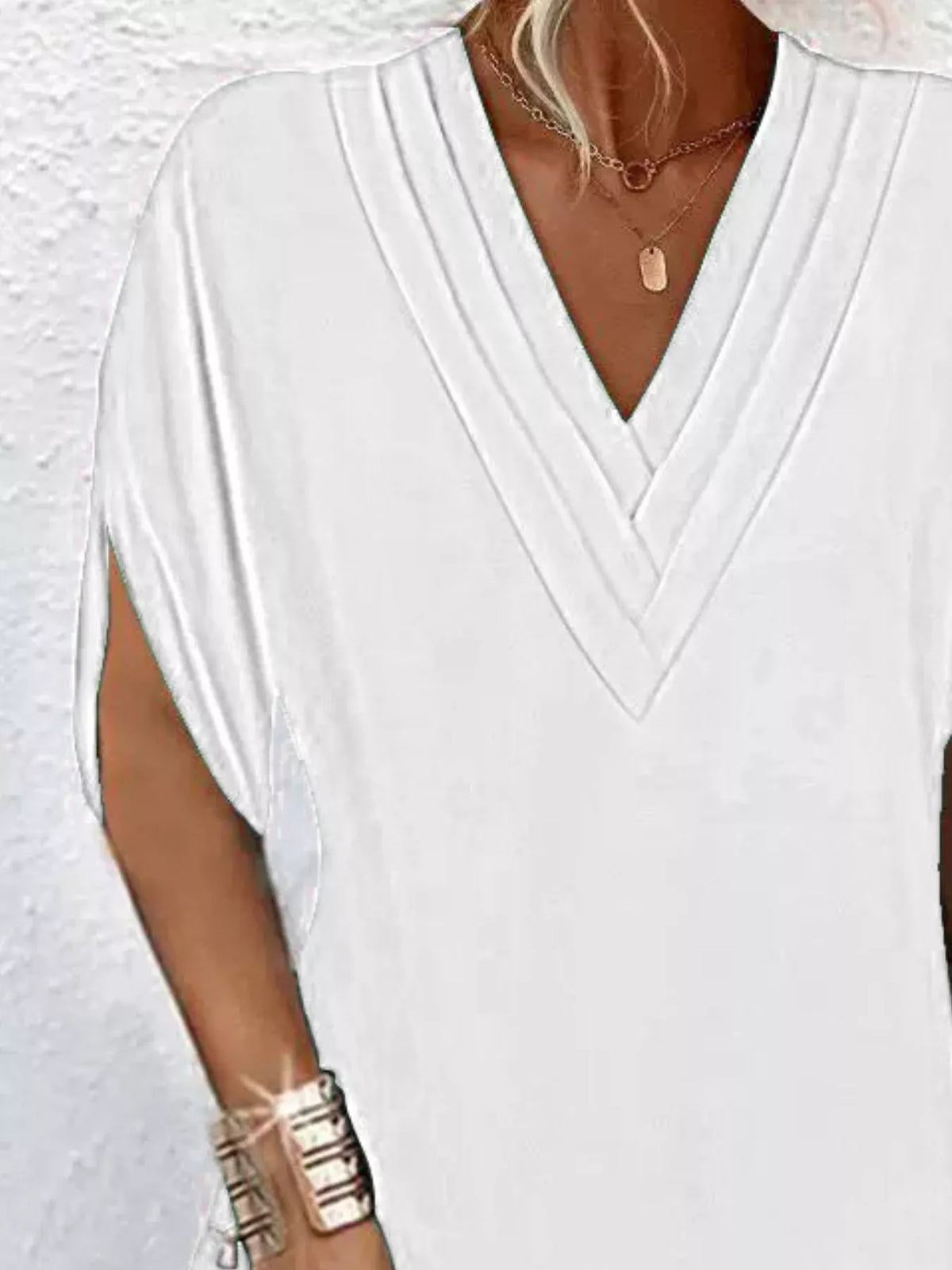 Full Size V-Neck Slit Sleeve Mini Dress Plus Size - Lilixa.store