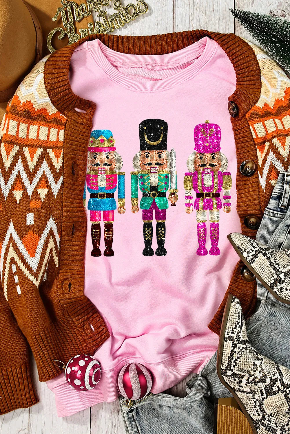 Nutcracker Graphic Round Neck Long Sleeve Sweatshirt - Lilixa.store