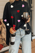 Valentine’s Day Heart Patched Turtleneck Long Sleeve Top - Lilixa.store