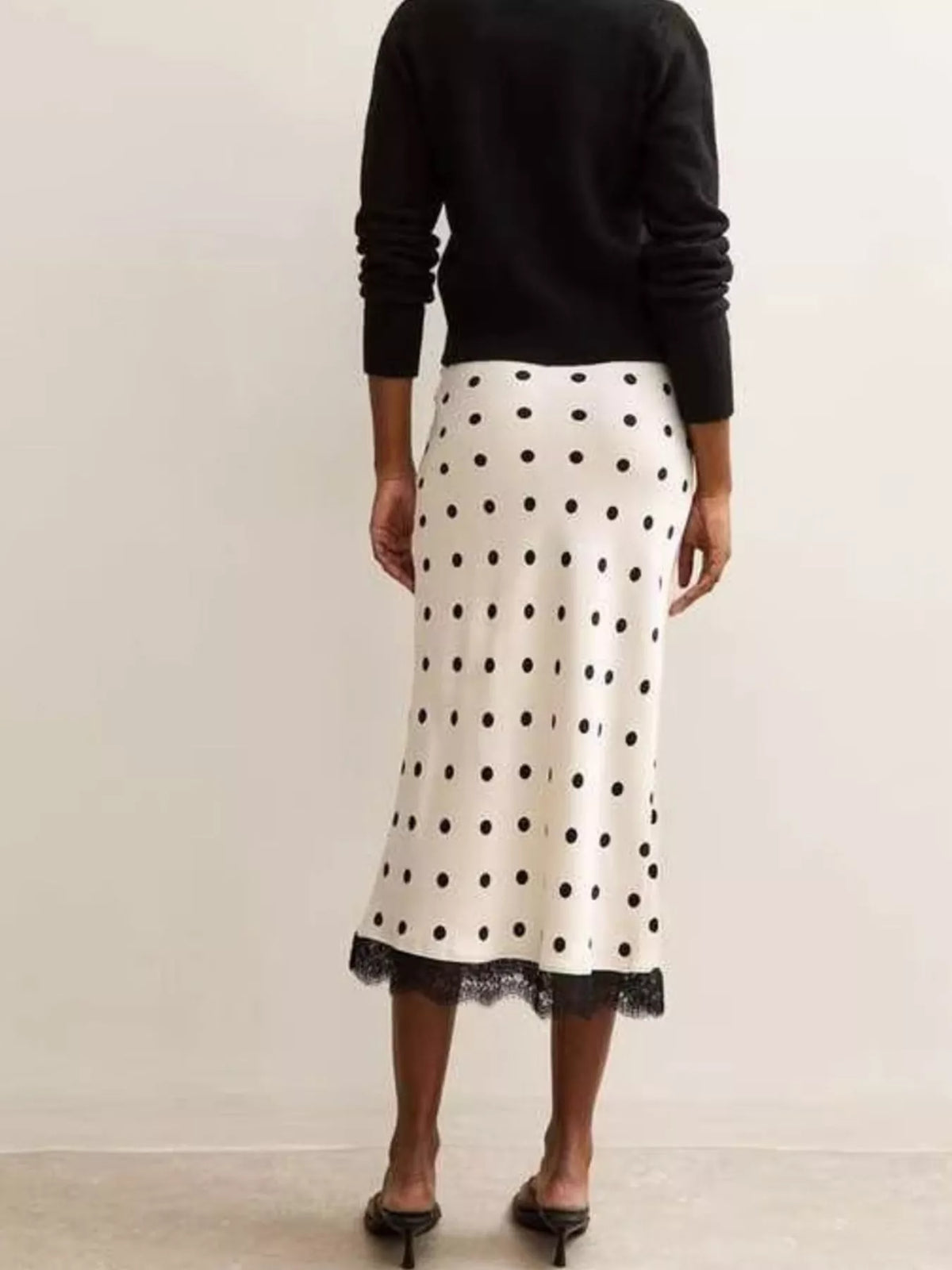 Polka Dot Midi Skirt with Lace Trim - Lilixa.store