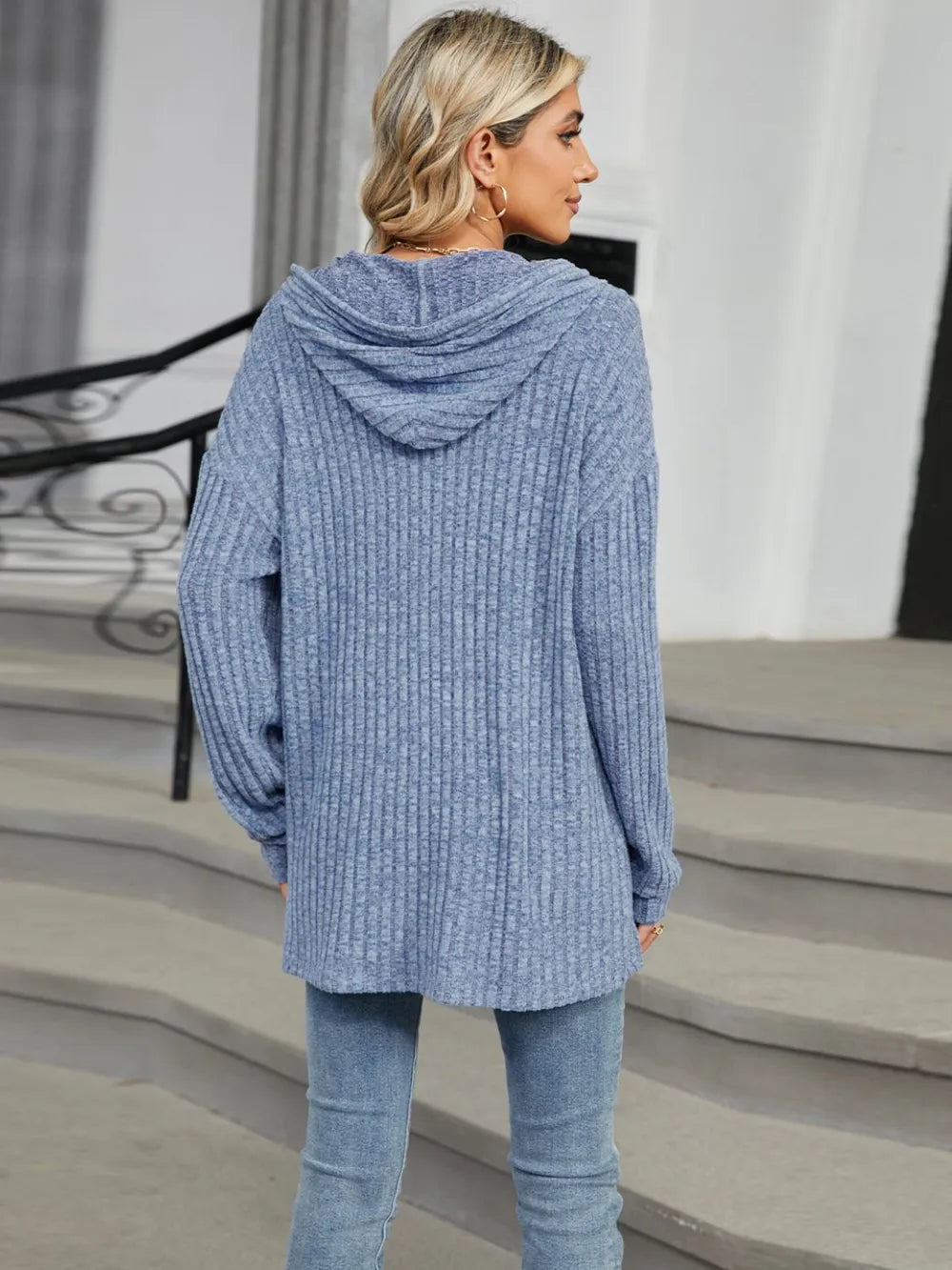 Half Button Long Sleeve Hooded Top - Lilixa.store