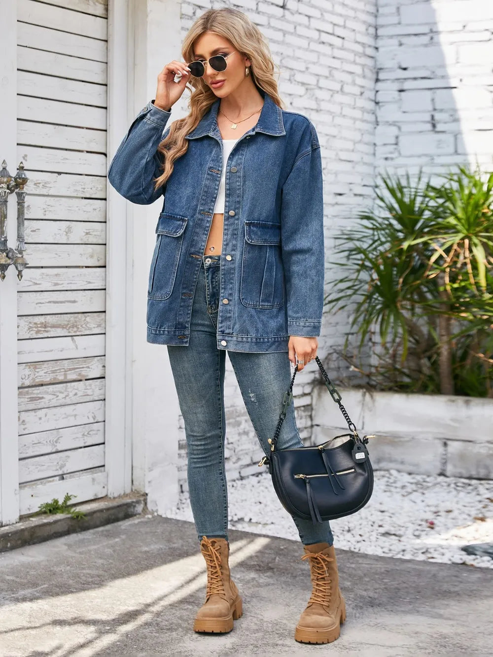 Button Up Long Sleeve Denim Jacket - Lilixa.store