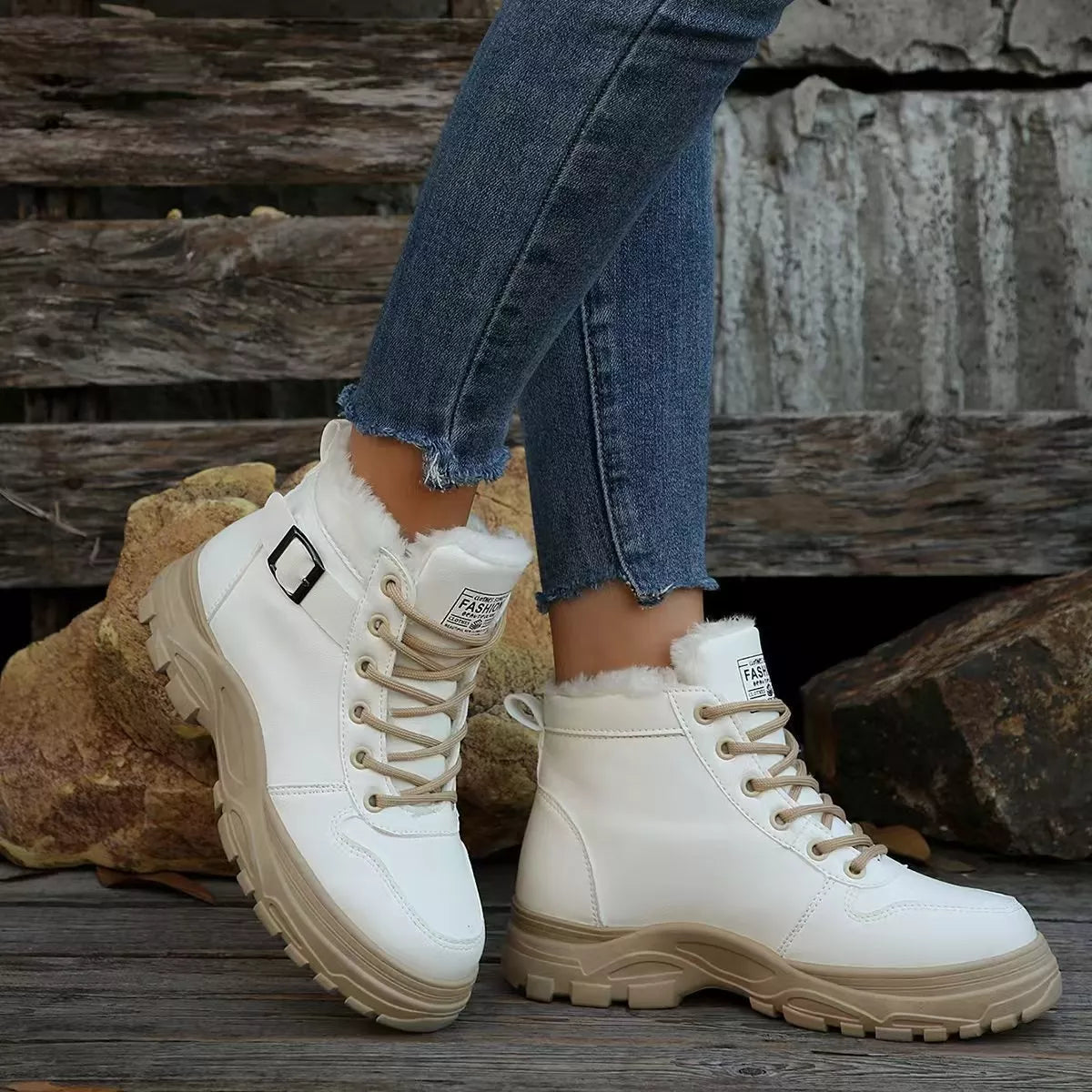 Lace-Up Ankle Boots with Buckle Detail