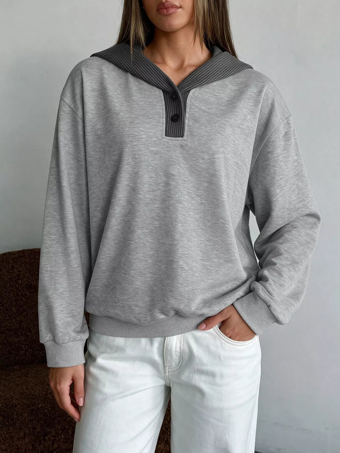 Dropped Shoulder Long Sleeve Hoodie in Gray