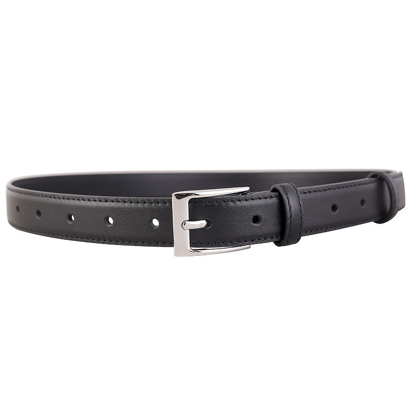 Classic Leather Skinny Belt with Silver Buckle - Lilixa.store