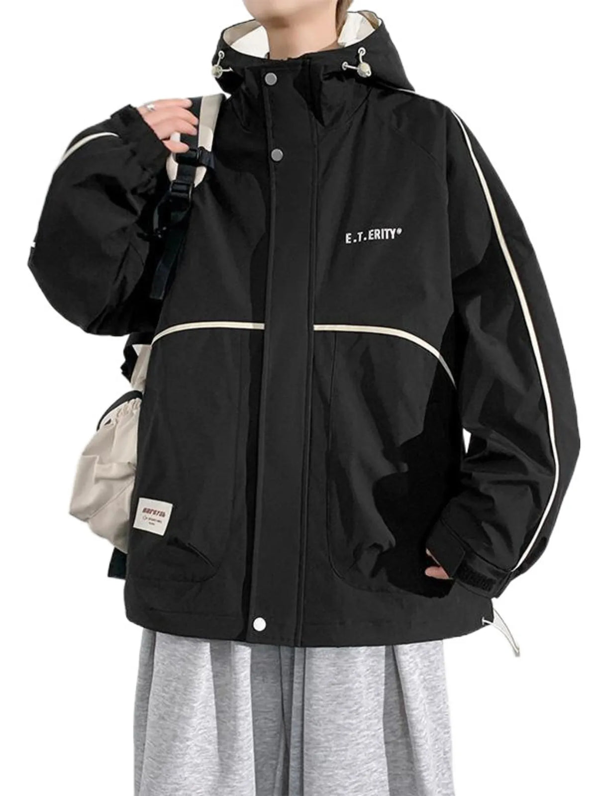 Men's Plus Size Contrast Trim Zip Up Jacket - Lilixa.store