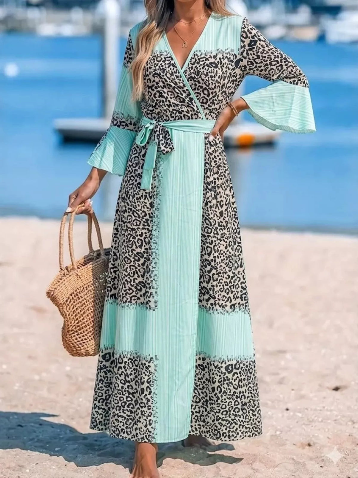 Full Size Leopard Print Patchwork Maxi Dress Plus Size - Lilixa.store