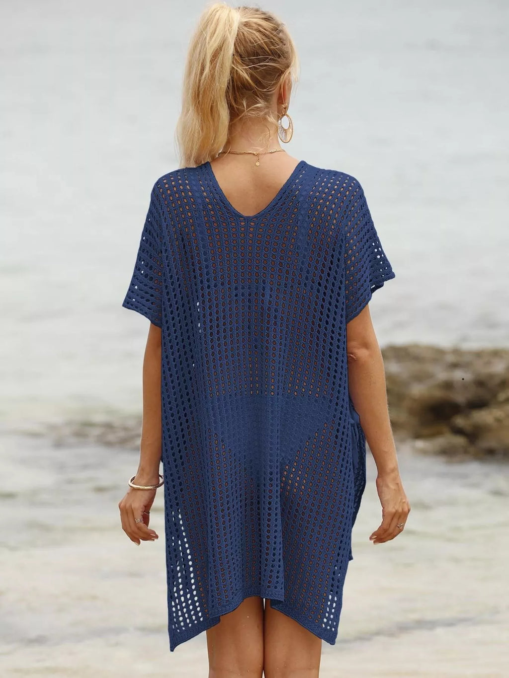 Openwork V-Neck Slit Cover-Up - Lilixa.store