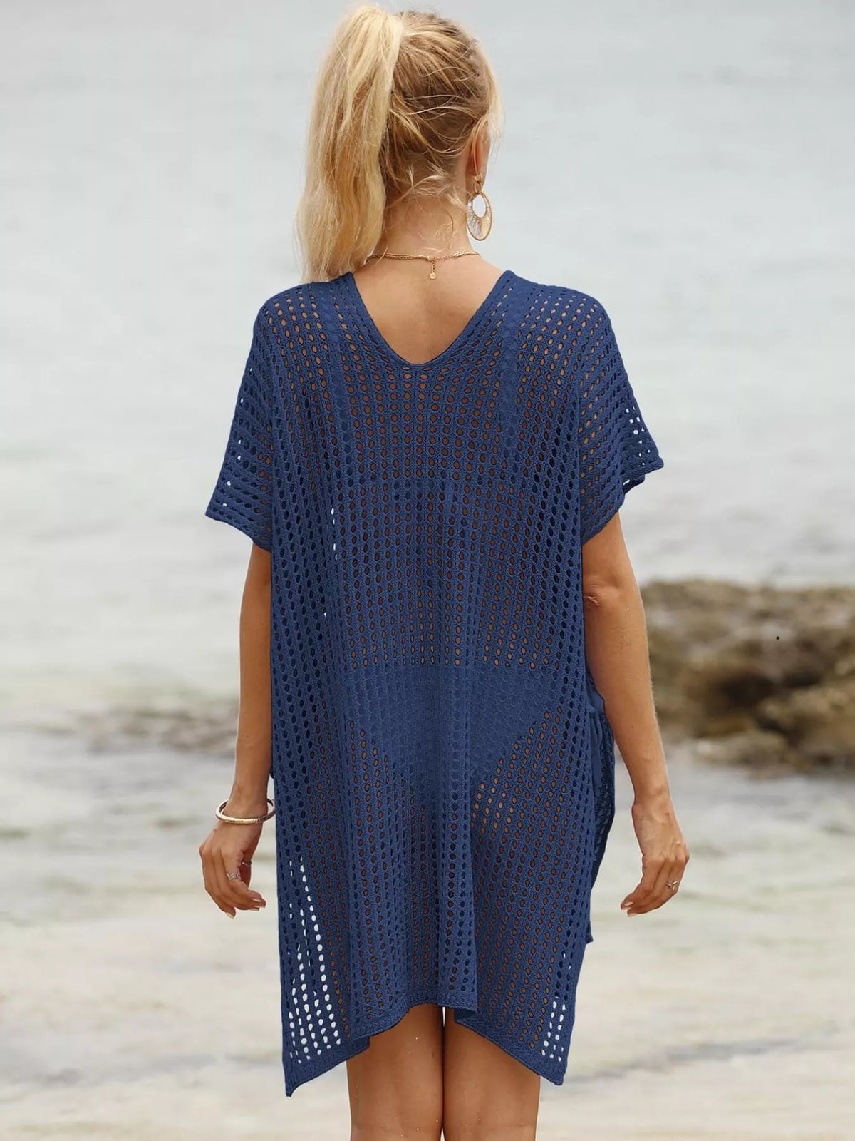 Openwork V-Neck Slit Cover-Up - Lilixa.store
