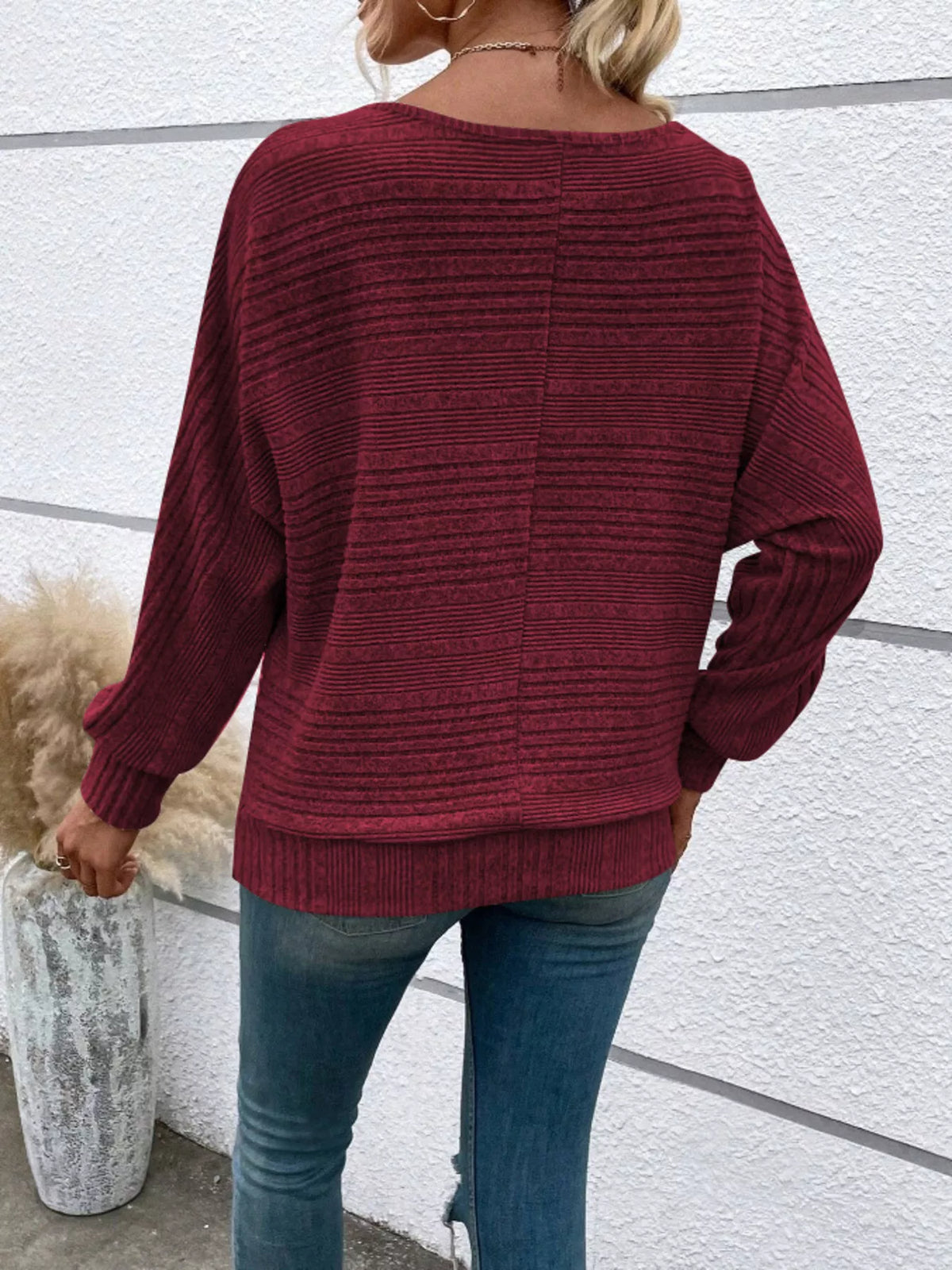 Ribbed Round Neck Long Sleeve Top - Lilixa.store