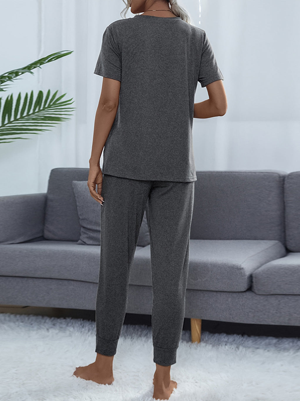 Shiny Round Neck Short Sleeve Top and Pants Set - Lilixa.store