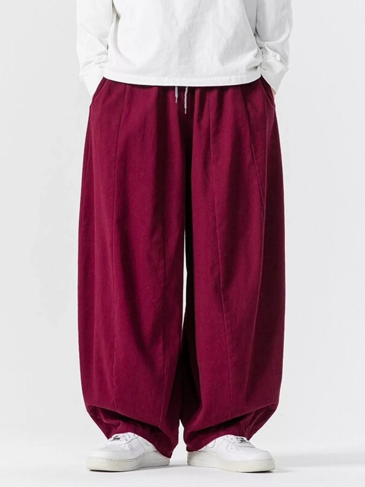 Men's Plus Size Loose Fit Drawstring Waist Casual Pants in Burgundy