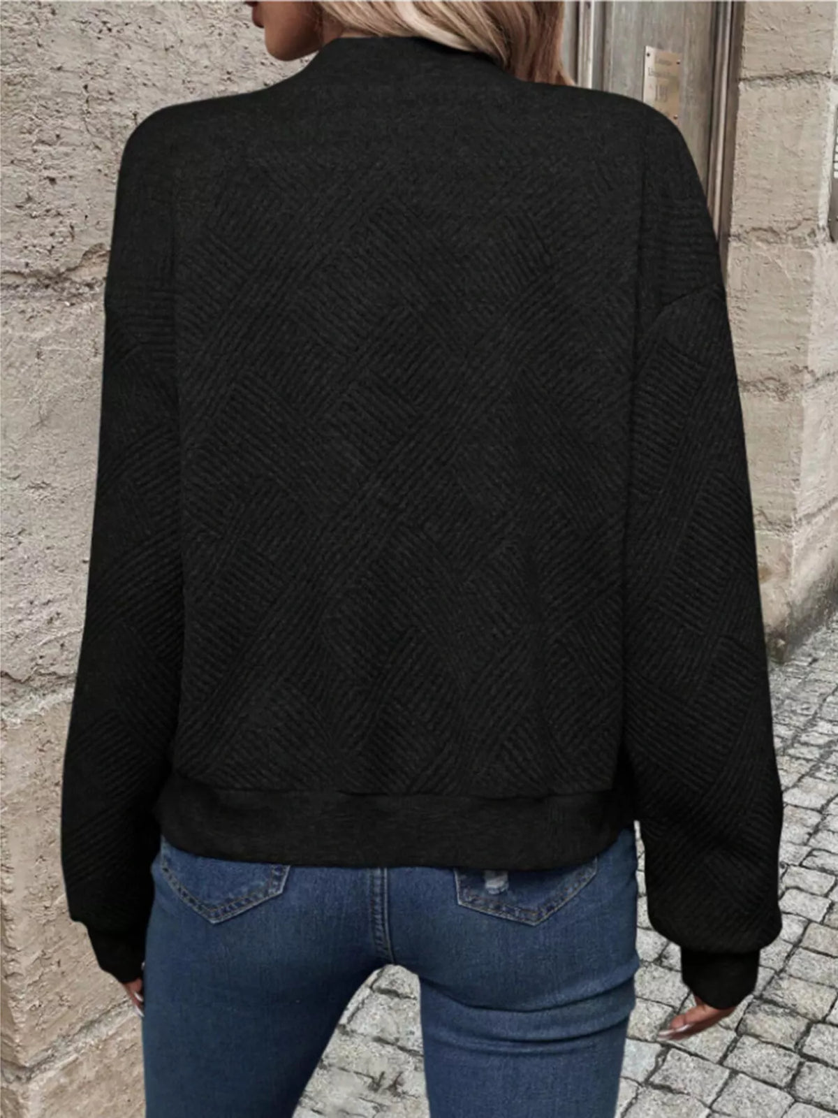 Textured Knit Zip-Up Bomber Jacket, view 10