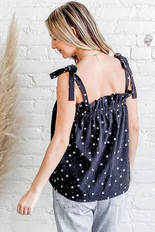And The Why Daisy Polka Dot Print Ruffle Tank Top - Lilixa.store