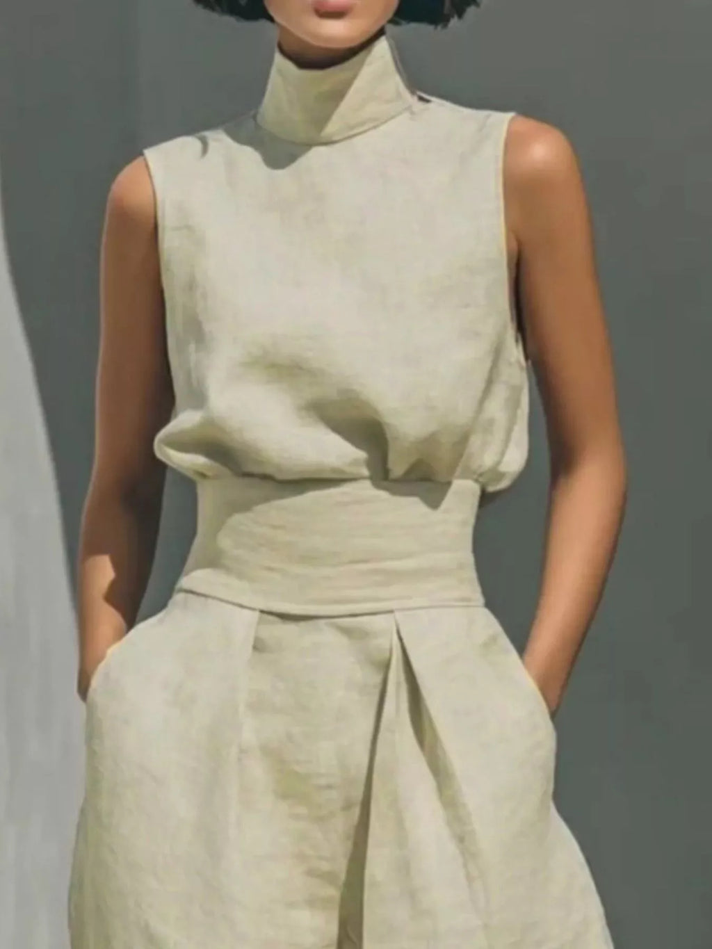 Full Size Turtleneck Sleeveless Top and Wide Leg Pants Set Plus Size - Lilixa.store