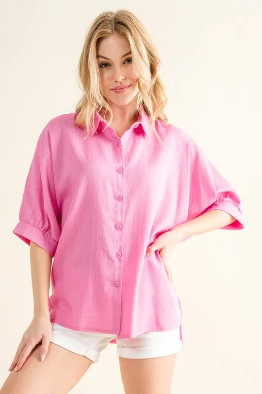 And The Why Oversized Linen Button Down Shirts Top - Lilixa.store