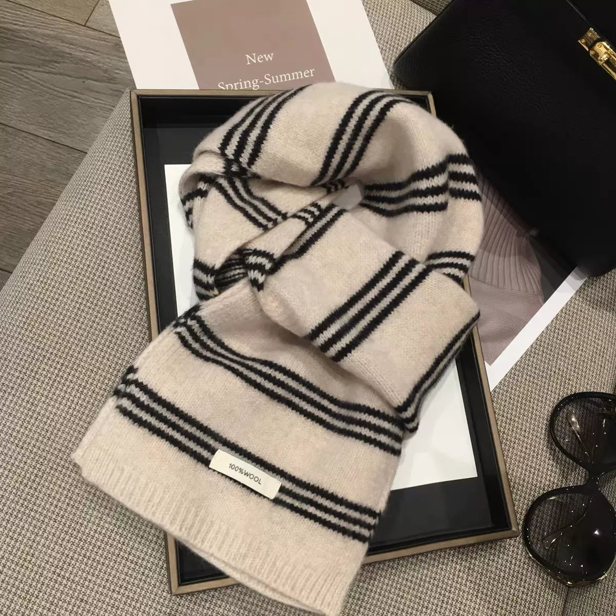 Wool Striped Contrast Knit Warm Scarf - Lilixa.store