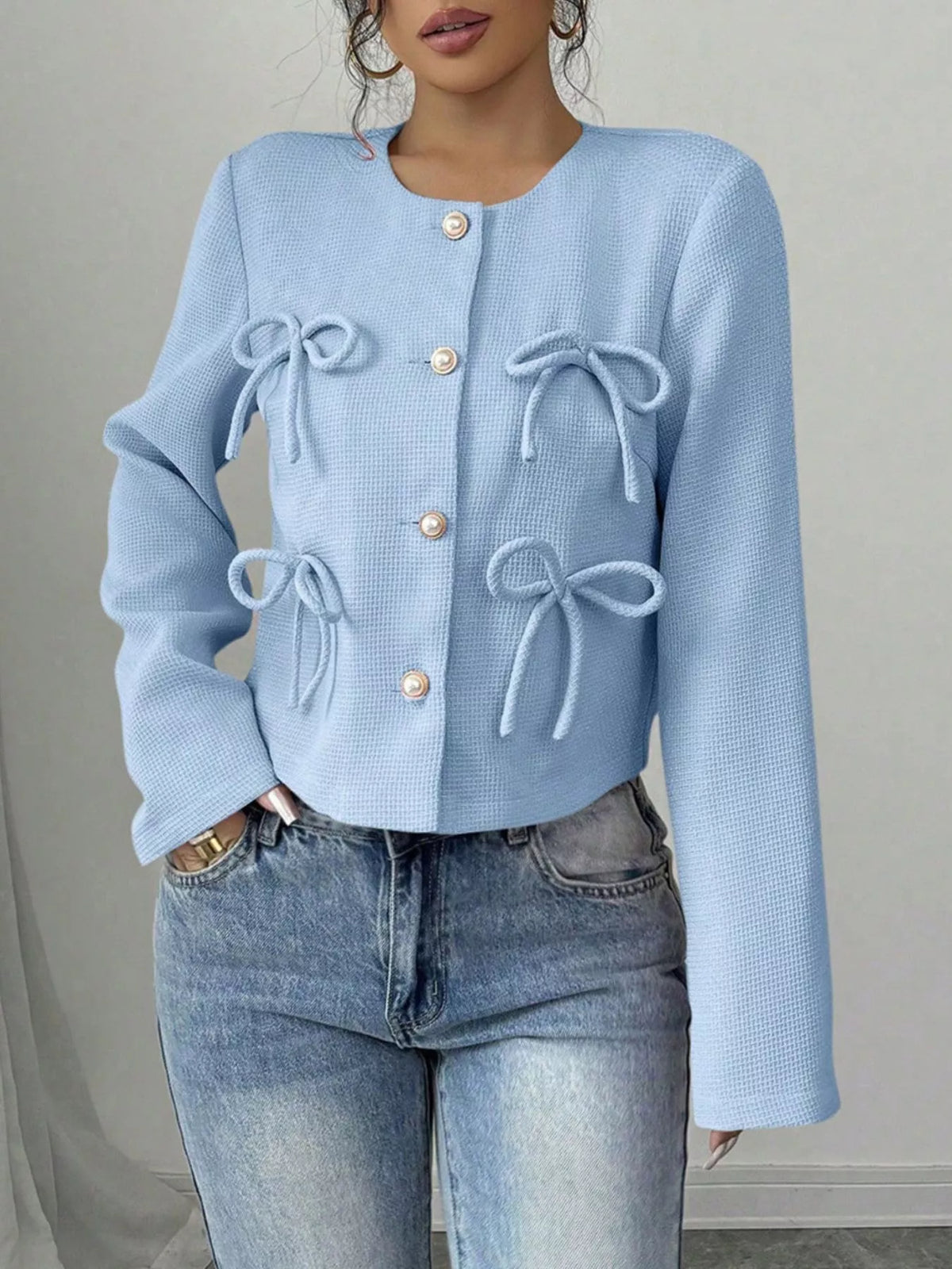 Bow Detail Cropped Outerwear, view 12