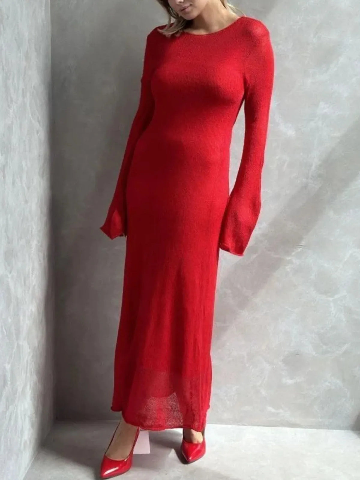 Ribbed Knit Cami Dress and Cover Up Sweater Set in Red