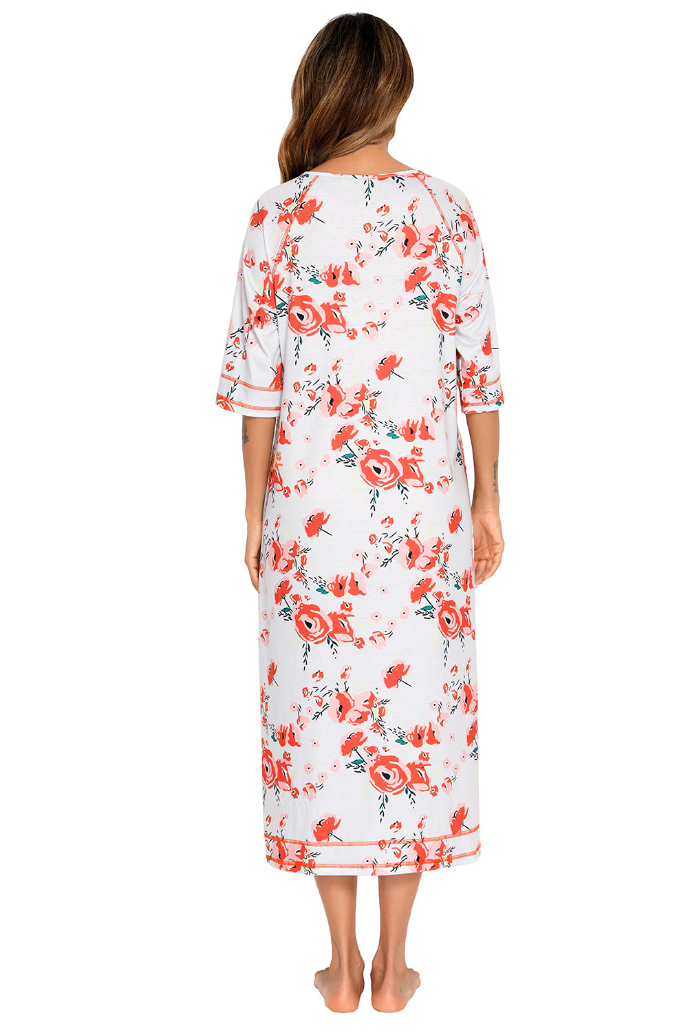 Printed Slit Night Dress with Pockets - Lilixa.store
