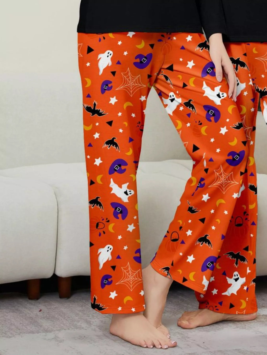 Full Size Halloween Family Matching Pajama Set with Ghost and Pumpkin Print Plus Size - Lilixa.store